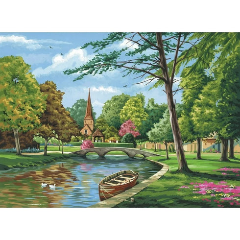 CHURCH BY THE RIVER PAINT BY NUMBER CANVAS