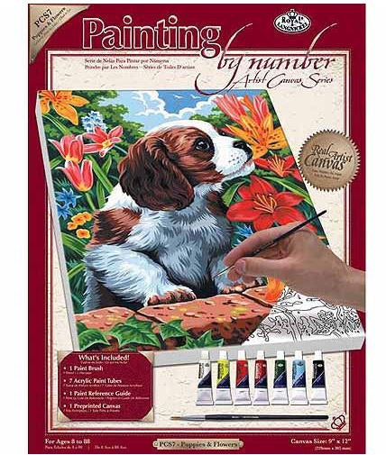 PUPPY & FLOWERS PAINT BY NUMBER CANVAS SMALL