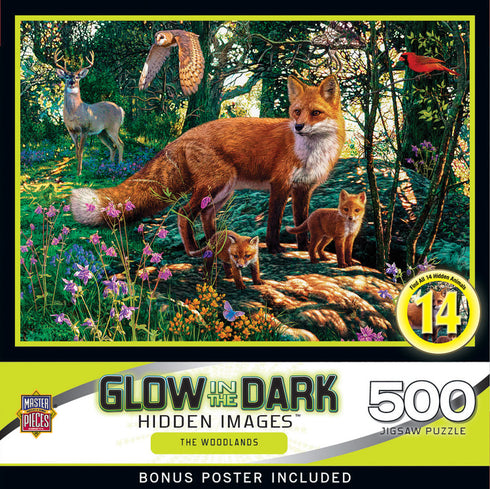 THE WOODLANDS 500 PIECE HIDDEN IMAGE GLOW IN THE DARK JIGSAW PUZZLE - MASTERPIEC