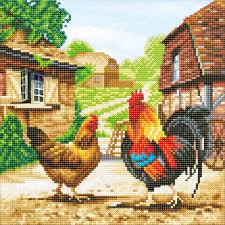 FARM CHICKENS MEDIUM CRYSTAL ART MOUNTED KIT (11.8" X 11.8")