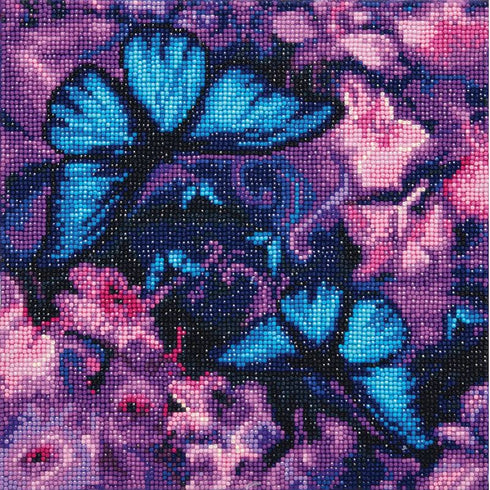 BLUE VIOLET BUTTERFLIES MEDIUM CRYSTAL ART MOUNTED KIT (11.8" X 11.8")