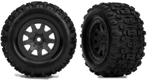 BLACK & SATIN FRONT WHEELS W/ SLEDGEHAMMER TIRES (2) - 10771-BLK