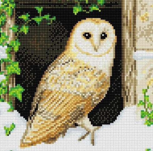 SNOWY OWL MEDIUM CRYSTAL ART MOUNTED KIT (11.8" X 11.8")