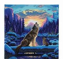 HOWLING WOLVES MEDIUM CRYSTAL ART MOUNTED KIT (11.8" X 11.8")