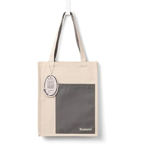 BOOKAROO COTTON TOTE WITH CHARCOAL POCKET AND HANDLE