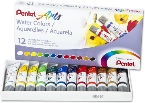 Pentel Arts Water Colors, Assorted, 5ml Tubes, 12 Color Set