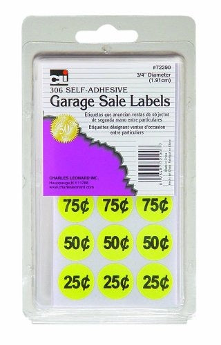 Charles Leonard Garage Sale Price Labels, Blank and Pre Priced Round Self Adhesi
