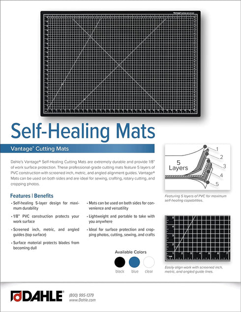 Dahle Vantage 10693 Premium Self-Healing Cutting Mat, 24"x36", 1/2" Grid