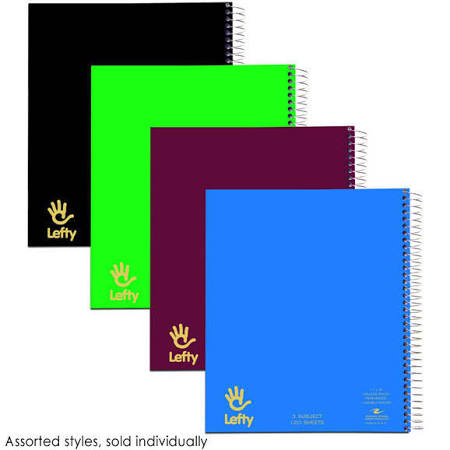 NB 3 SUBJECT LEFTY NOTEBOOK ASSORTED COLORS SPIRAL LEFT-HANDED