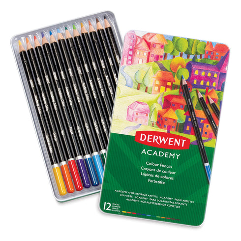 DERWENT ACADEMY COLORED PENCIL SET - ASSORTED COLORS, TIN BOX, SET OF 12