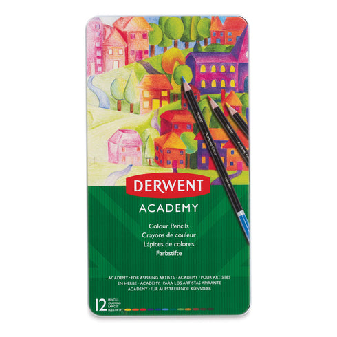DERWENT ACADEMY COLORED PENCIL SET - ASSORTED COLORS, TIN BOX, SET OF 12