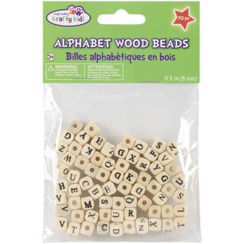 Wood Alphabet Beads 8mm 70/Pkg-Natural 775749164190