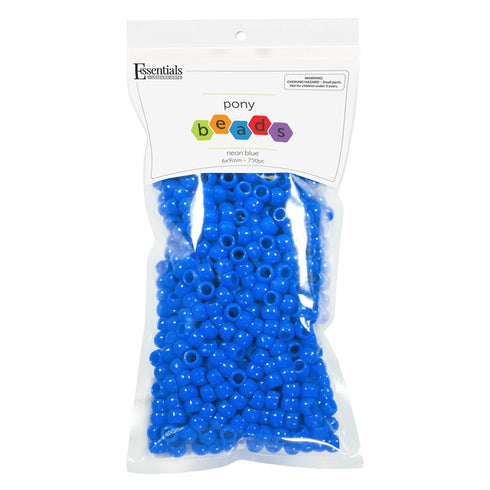 Essentials by Leisure Arts, Pony Bead, 6mm x 9mm, Neon Blue, 750pc