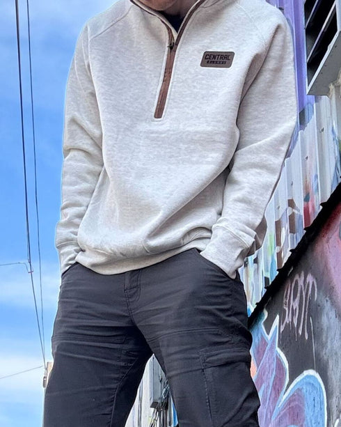 CWU ALUMNI CREAM 1/4 ZIP SWEATSHIRT WITH LEATHER PATCH