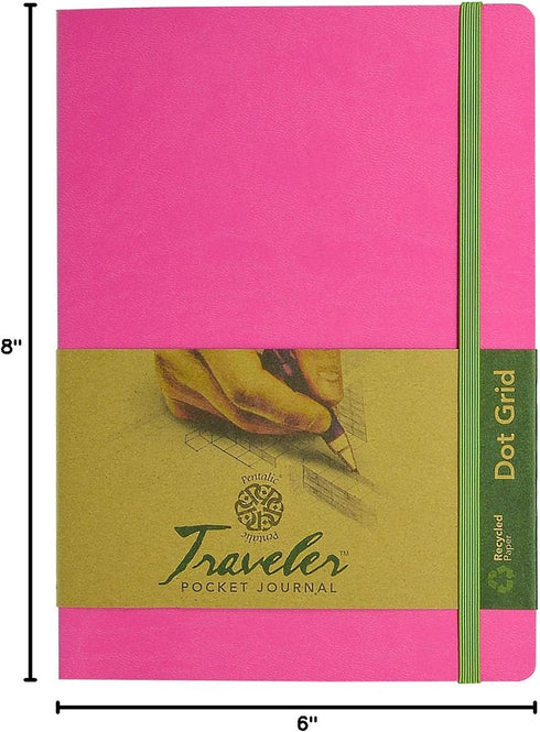 PENTALIC 6" X 8" POCKET DOT GRID TRAVELER JOURNAL, 160 PAGES, BRIGHT PINK
