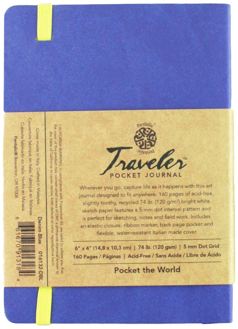 Pentalic Art Travelers Dot Grid Sketch Book Acid Free, 4-inch x 6-inch, Denim Bl