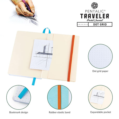 Pentalic 4 x 6" Pocket Dot Grid Traveler Journal, 160 Pages, Turquoise Blue