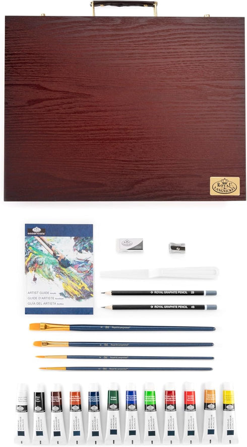 ROYAL BRUSH SET - 25 PIECE ACRYLIC WOODEN BOX ART SET