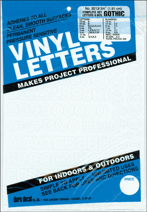 .75 WHITE VINYL LETTERS/NUMBER