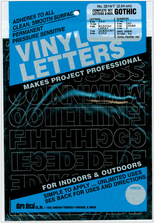 1" BLACK VINYL LETTERS/NUMBER