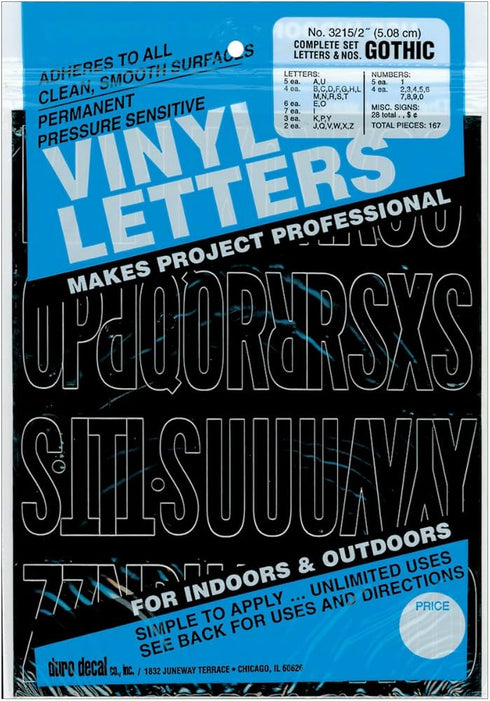 2" BLACK VINYL LETTERS/NUMBER