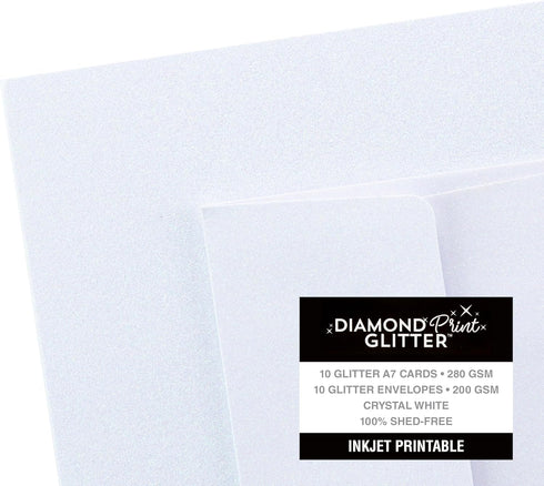BLANK CARDS AND ENVELOPES - 5X7 PRINTABLE GLITTER WHITE MAILERS, SET OF 10