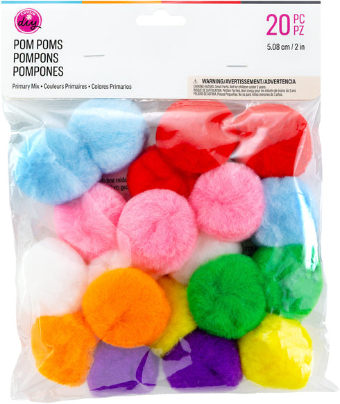 2" ASSORTED. PRIMARY POM POMS