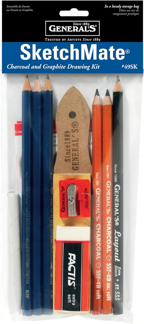GENERAL'S SKETCHMATE GRAPHITE & CHARCOAL DRAWING KIT W/ARTIST ACCESSORIES