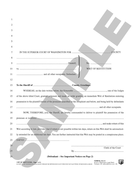 812.13 WRIT OF RESTITUTION