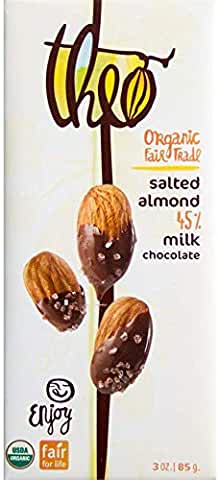 THEO CHOCOLATE BAR - SALTED ALMOND 45% MILK CHOCOLATE