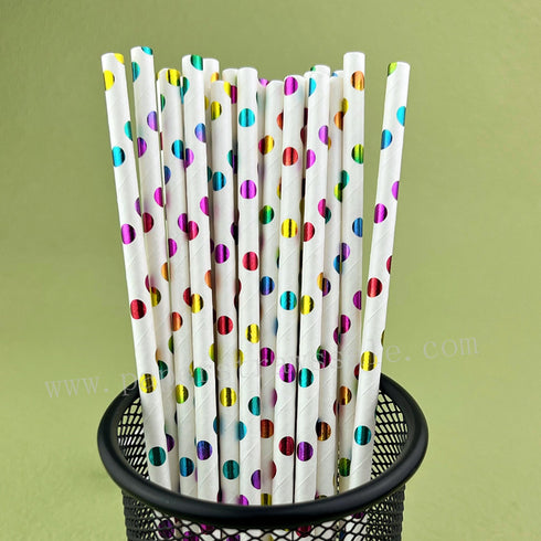FOIL PAPER STRAWS BRIGHT DOTS