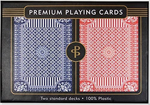 BLUE & RED PREMIUM PLASTIC PLAYING CARDS, SET OF 2