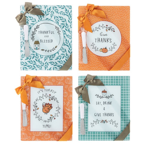 Fall Gathering Cutting Board w/Spreader Set (4 set ppk.)