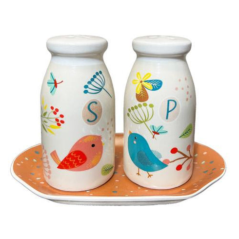 BIRDS SALT PEPPER PLATE SET