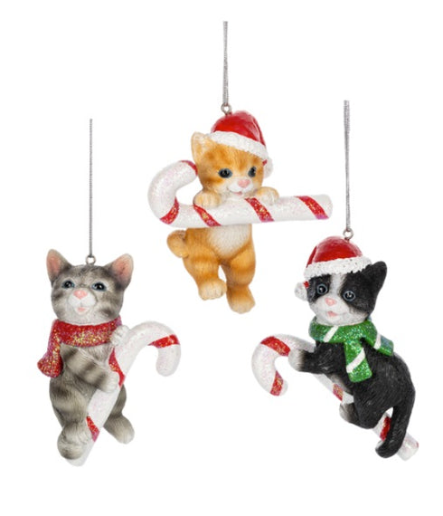 CANDY CANE CAT ORNAMENT
