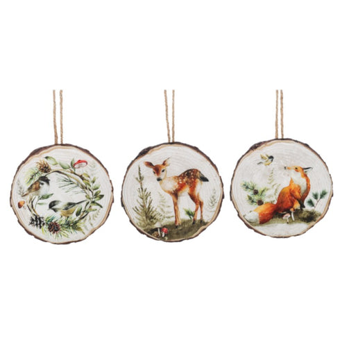 FOREST ANIMAL WOOD SLICE ORNAMENT - (1 ITEM – RANDOM COLOR)