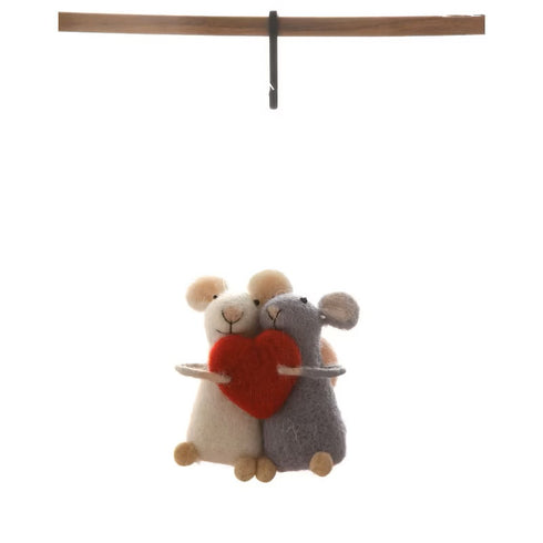WOOL FELT MICE PAIR WITH HEART