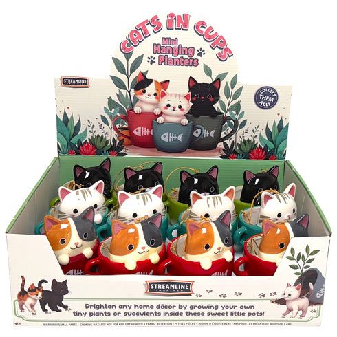 CAT IN CUP HANGING PLANTER