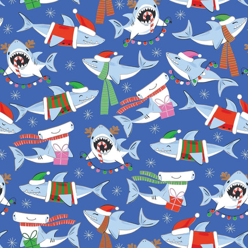 MERRY SHARKS JUMBO ROLL WRAP - 10' X 30"