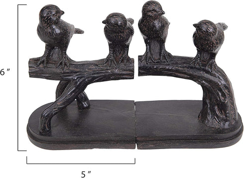 Creative Co-Op Resin Birds on a Branch Shaped Bookends (Set of 2 Pieces)