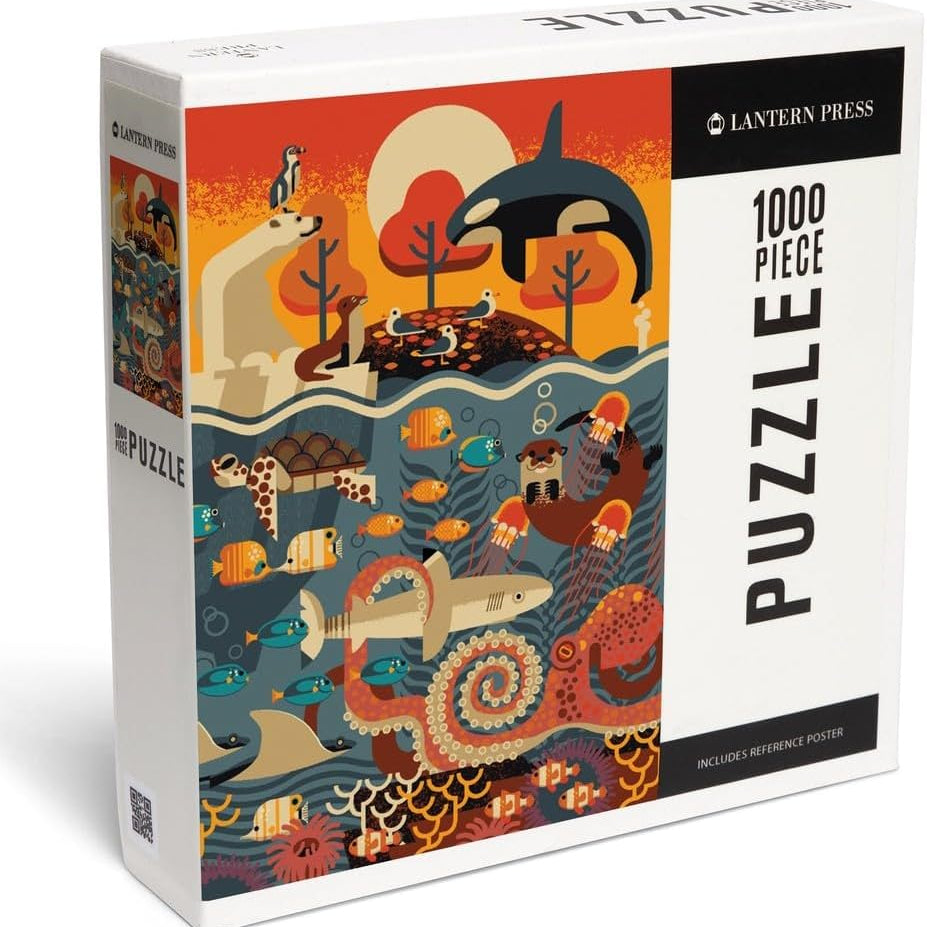Marine Animals Geometric 1000 Piece Jigsaw Puzzle - Lantern Press 20 0744252494216