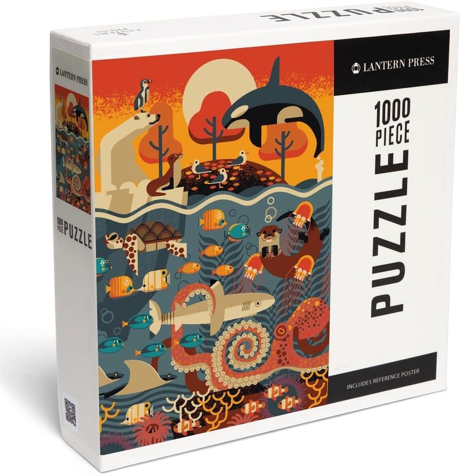 Marine Animals Geometric 1000 Piece Jigsaw Puzzle - Lantern Press 20 0744252494216