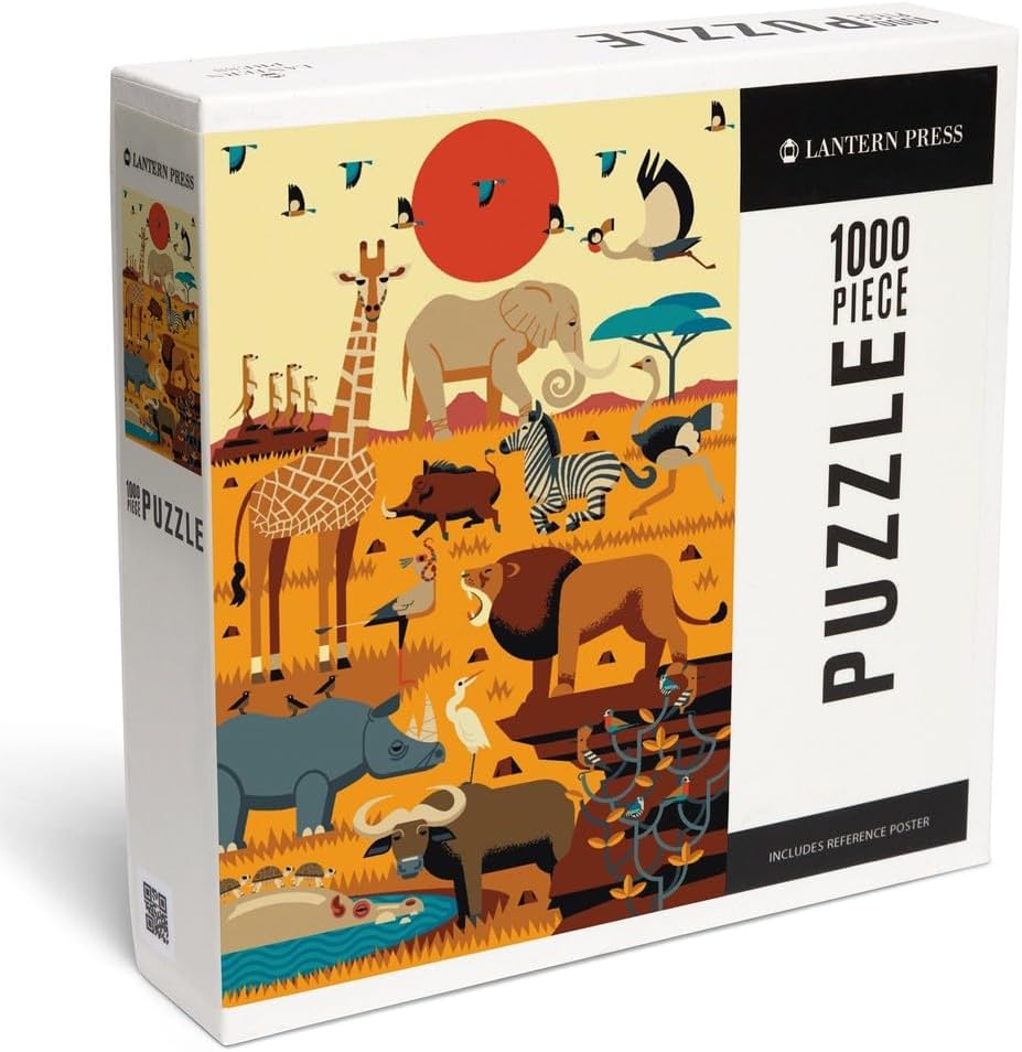 Savanna Animals Textured Geometric 1000 Piece Jigsaw Puzzle - Lantern Press 20 0744252494230_823ab79f-a961-461d-9450-21ea0951b243