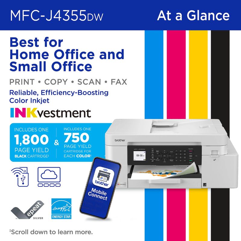 Brother Inkvestment Mfc-J4355Dw Wireless Color Inkjet Printer 40 132-374_1