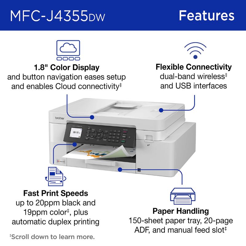 Brother Inkvestment Mfc-J4355Dw Wireless Color Inkjet Printer 40 132-374_2