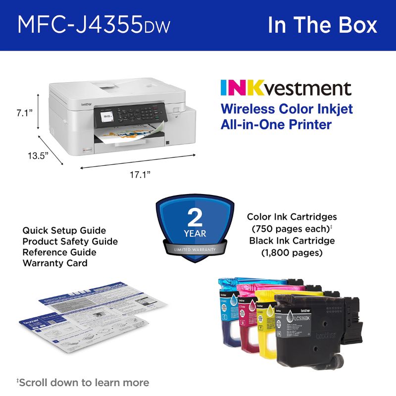 Brother Inkvestment Mfc-J4355Dw Wireless Color Inkjet Printer 40 132-374_7