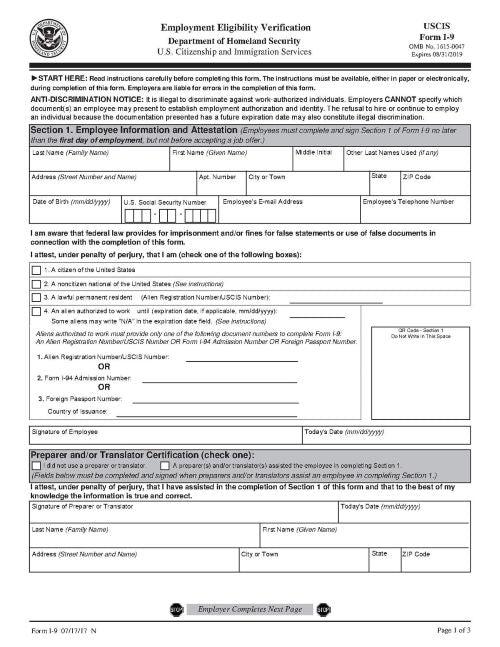 I-9 Forms 150567