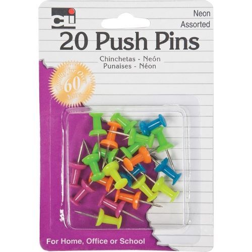 Charles Leonard Push Pins - Neon .44In 20Pk Bp 151208