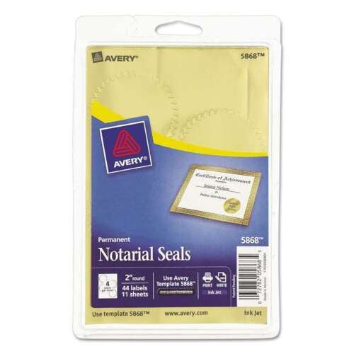 Avery® Printable Gold Foil Seals, 2" Dia, 44/Pack 152-804
