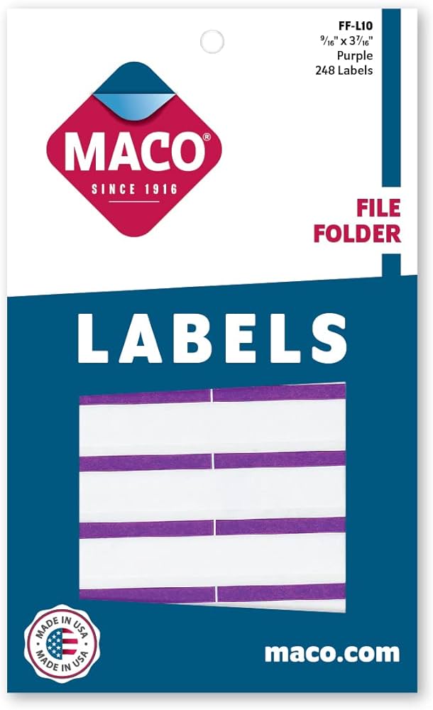 Maco Purple File Folder Labels, 9/16 X 3-7/16 Inches, 248 Per Box 152454